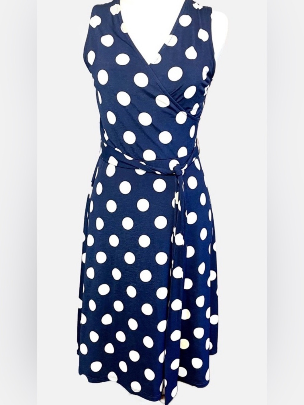 41 Hawthorn Navy White Polka Dot Faux Wrap Dress Size S